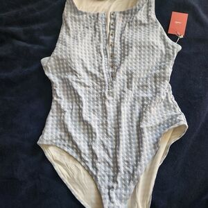 Blue and White Gingham One Piece Swimsuit